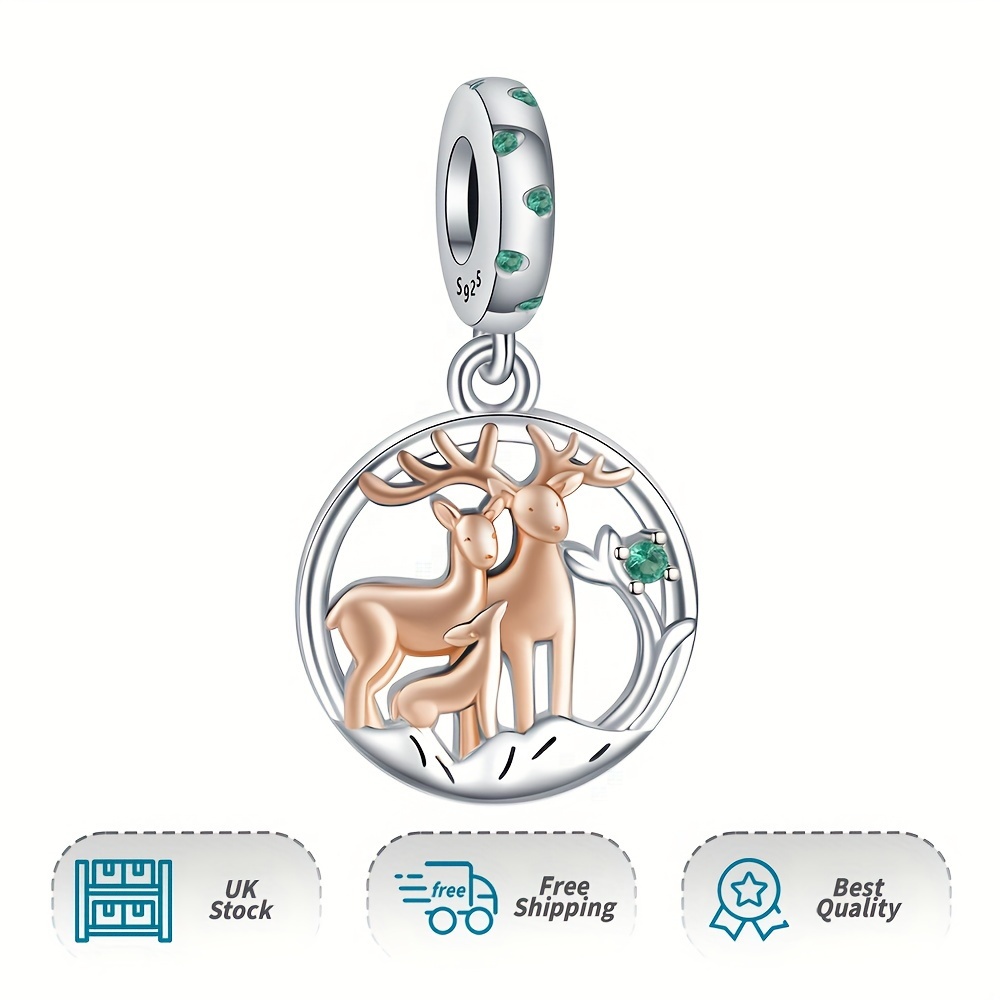 925 Silver Women Deer Family Dangle Charm for Bracelet & Necklace
